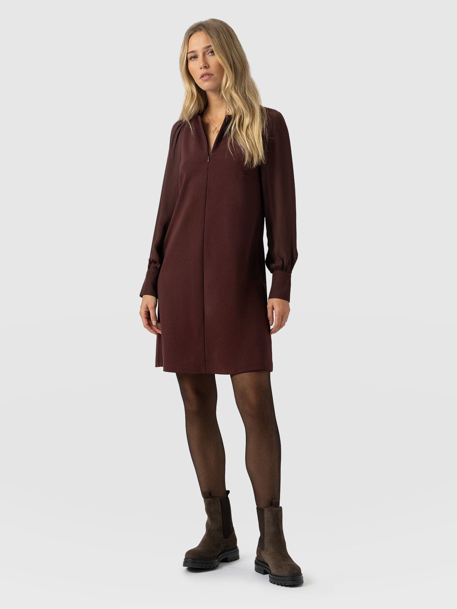 Esme Zip Up Dress Maroon - Women's Dresses | Saint + Sofia® UK